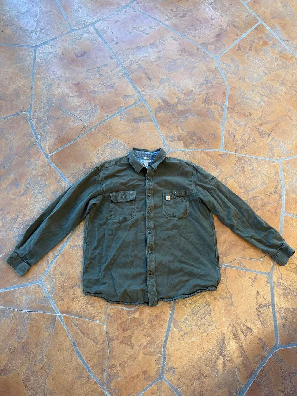 Carhartt Relaxed Fit Long Sleeve Canvas Work Shirt XL Regular Green